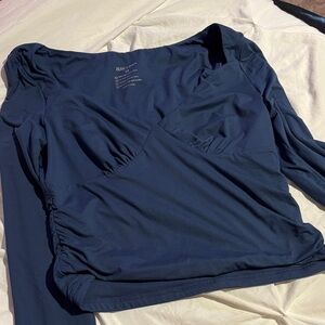 ReoRia Navy Long-Sleeve Ruched  Top